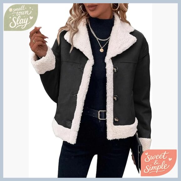 Faux Suede Sherpa Lined Cropped Jacket Women's Winter Outerwear